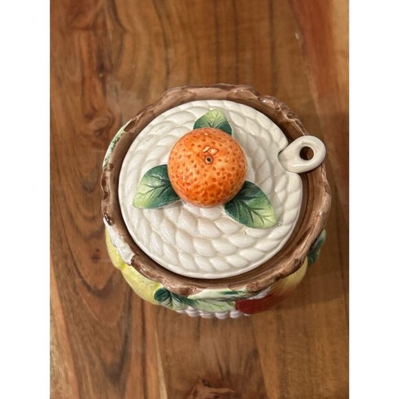 Fitz & Floyd Mediterranean Fruit Sugar Bowl Jam Jar Lid Spoon Vintage 1992 - Picture 4 of 10